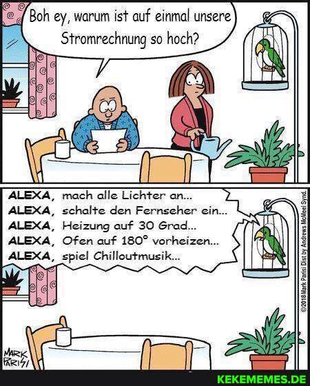 Boh ey, warum ist auf einmal unsere
Stromrechnung so hoch?
mach alle Lichter an...
schalte den Fernscher ein...
Heizung auf 30 Grad...
Ofen auf vorheizen...
'_spiel Chilloutmusik...