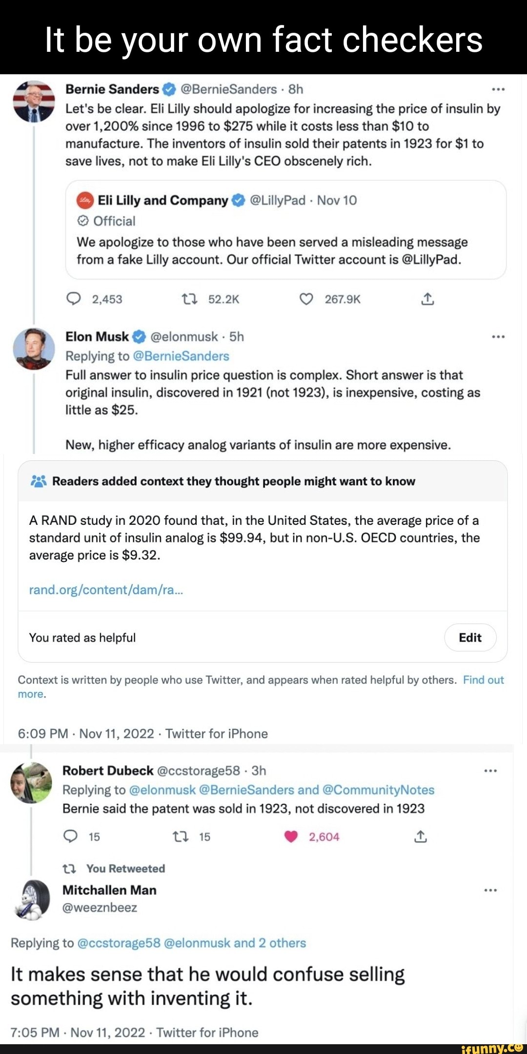 It be your own fact checkers 4 Bernie Sanders BernieSanders iy Let's