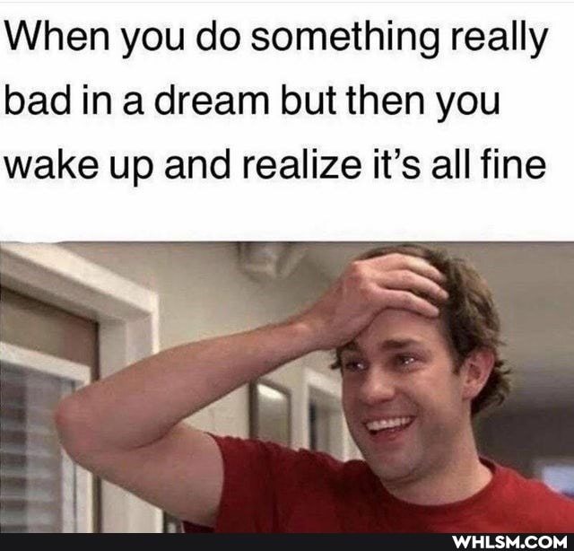 When you do something really bad in a dream but then you
wake up and realize it's all fine