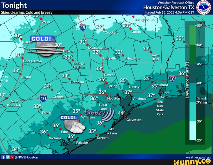 'Weather Forecast Office Tonight TX Skies clearing; Cold and breezy