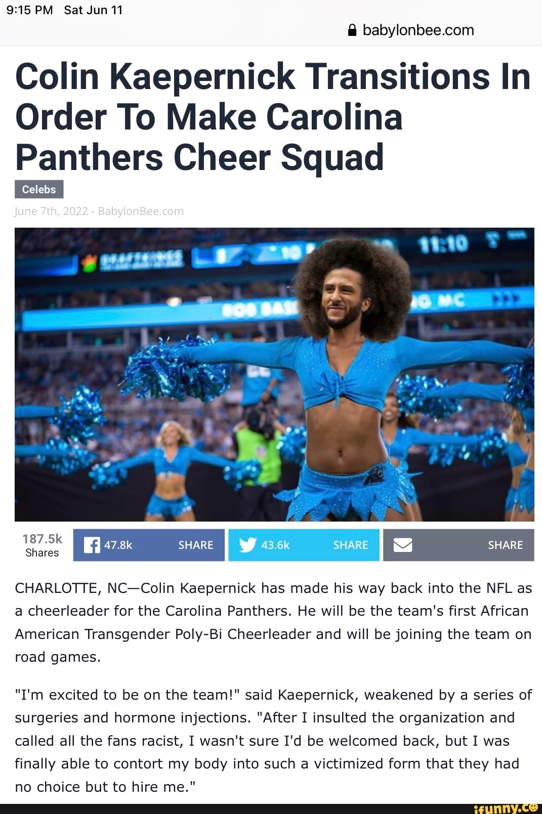 Colin Kaepernick Transitions In Order To Make Carolina Panthers Cheer Squad