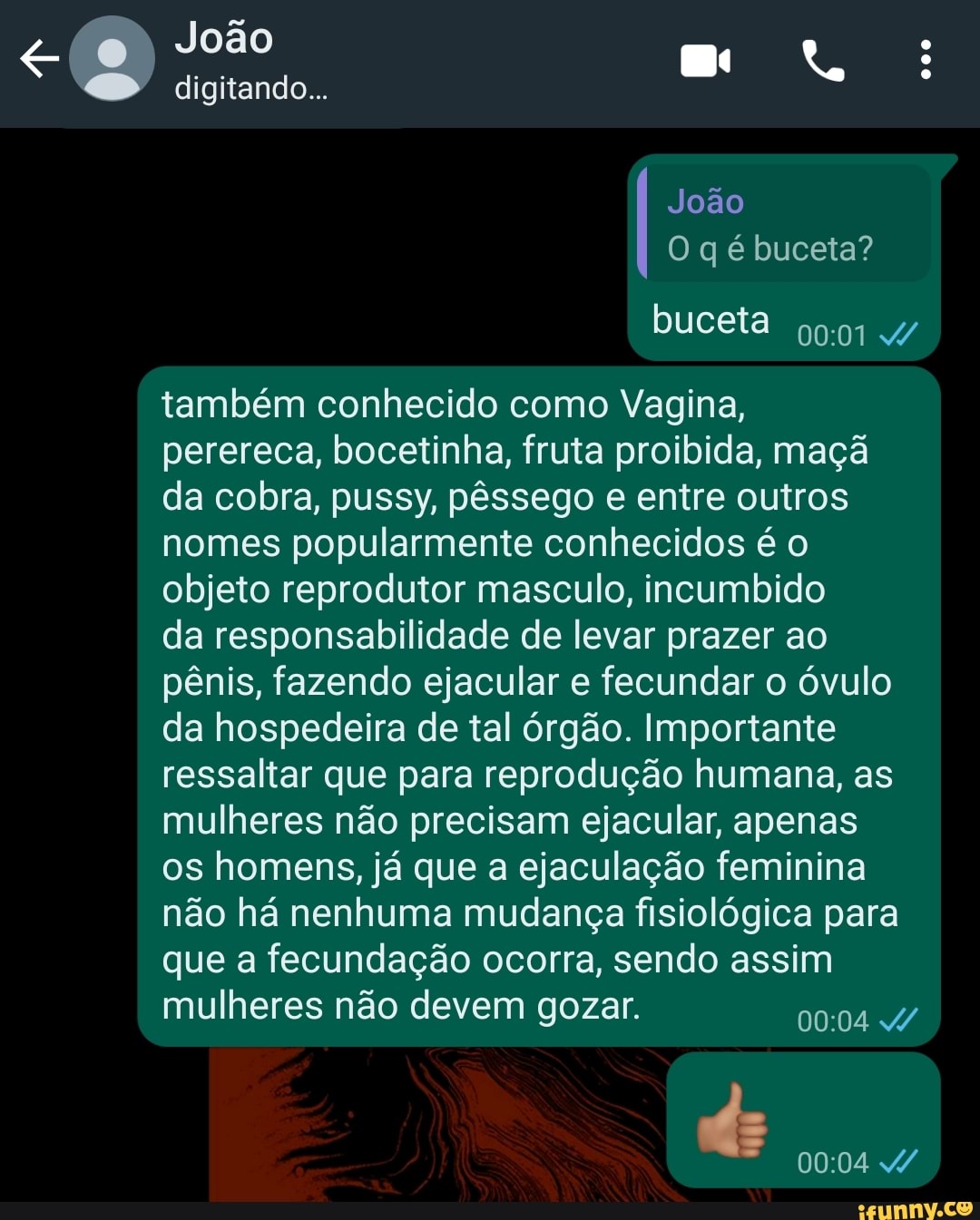 João Digitando João O Q é Buceta Buceta Também Conhecido Como Vagina Perereca Bocetinha