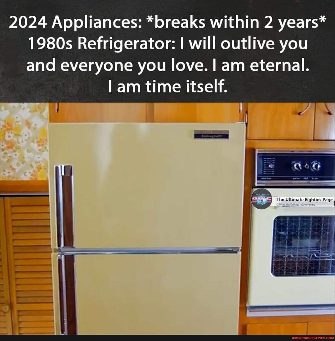 2024 Appliances: *breaks within 2 years* 1980s Refrigerator: I will ...