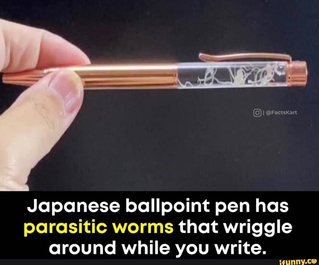 Faceskart Japanese ballpoint pen has parasitic worms that wriggle