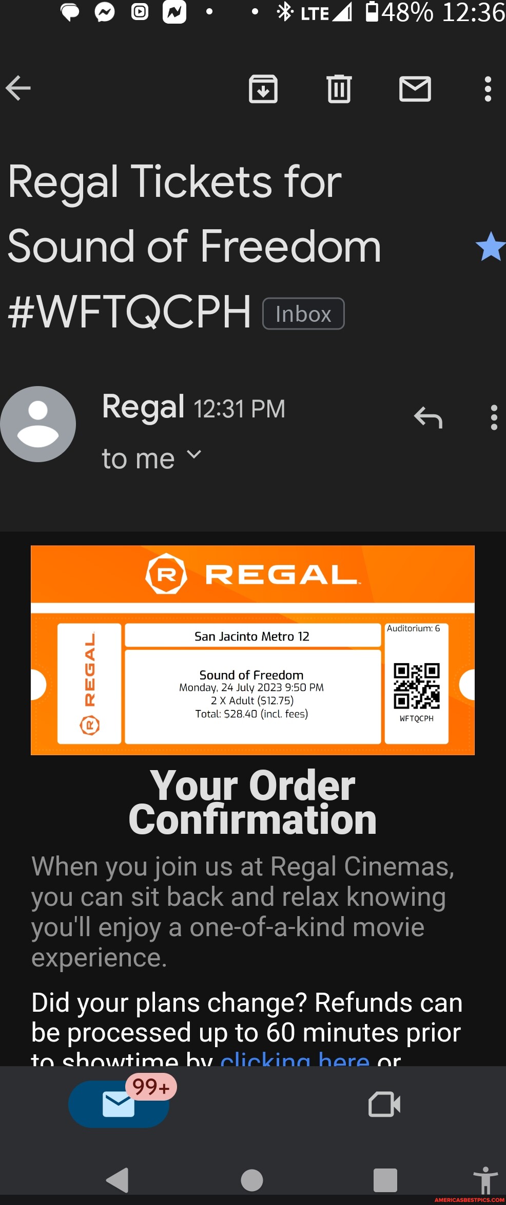 Regal Tickets for Sound of Freedom WETQCPH (inbox Regal to me Y REGAL