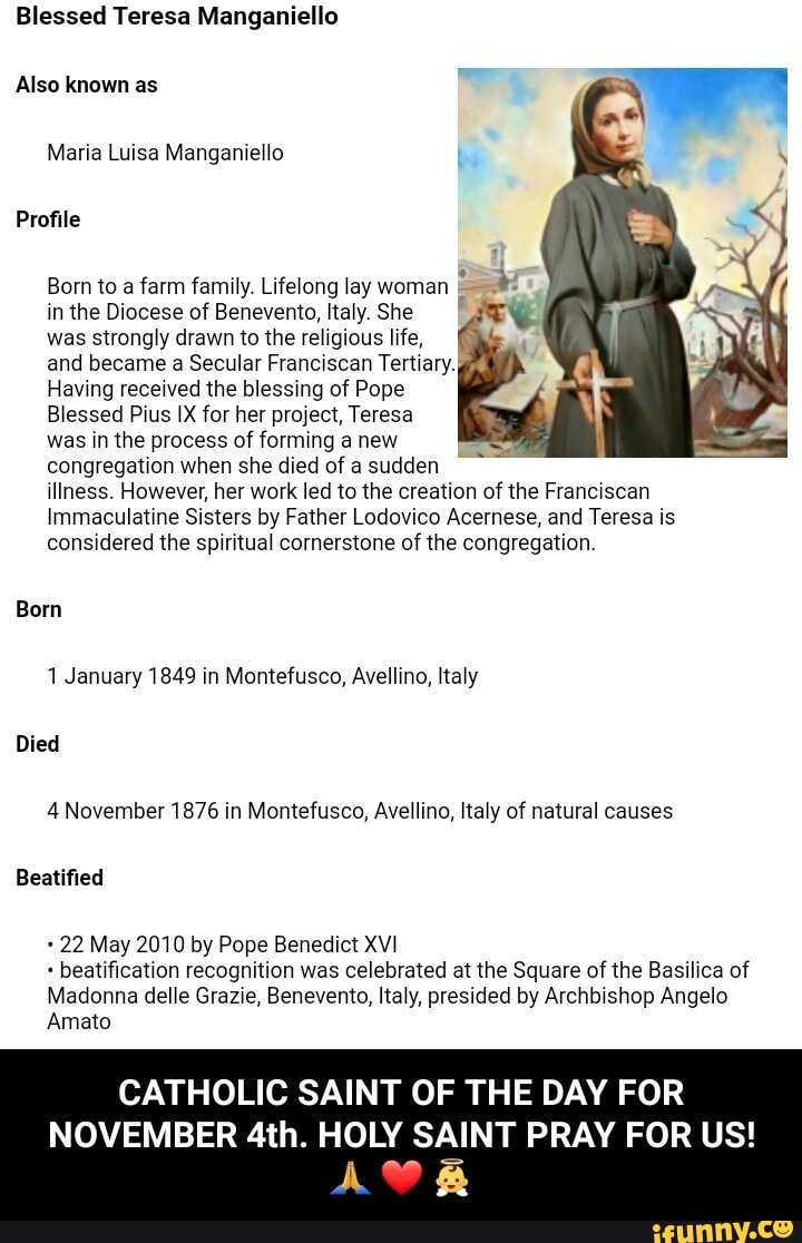 Blessed Teresa Manganiello Also known as Maria Luisa Manganiello ...