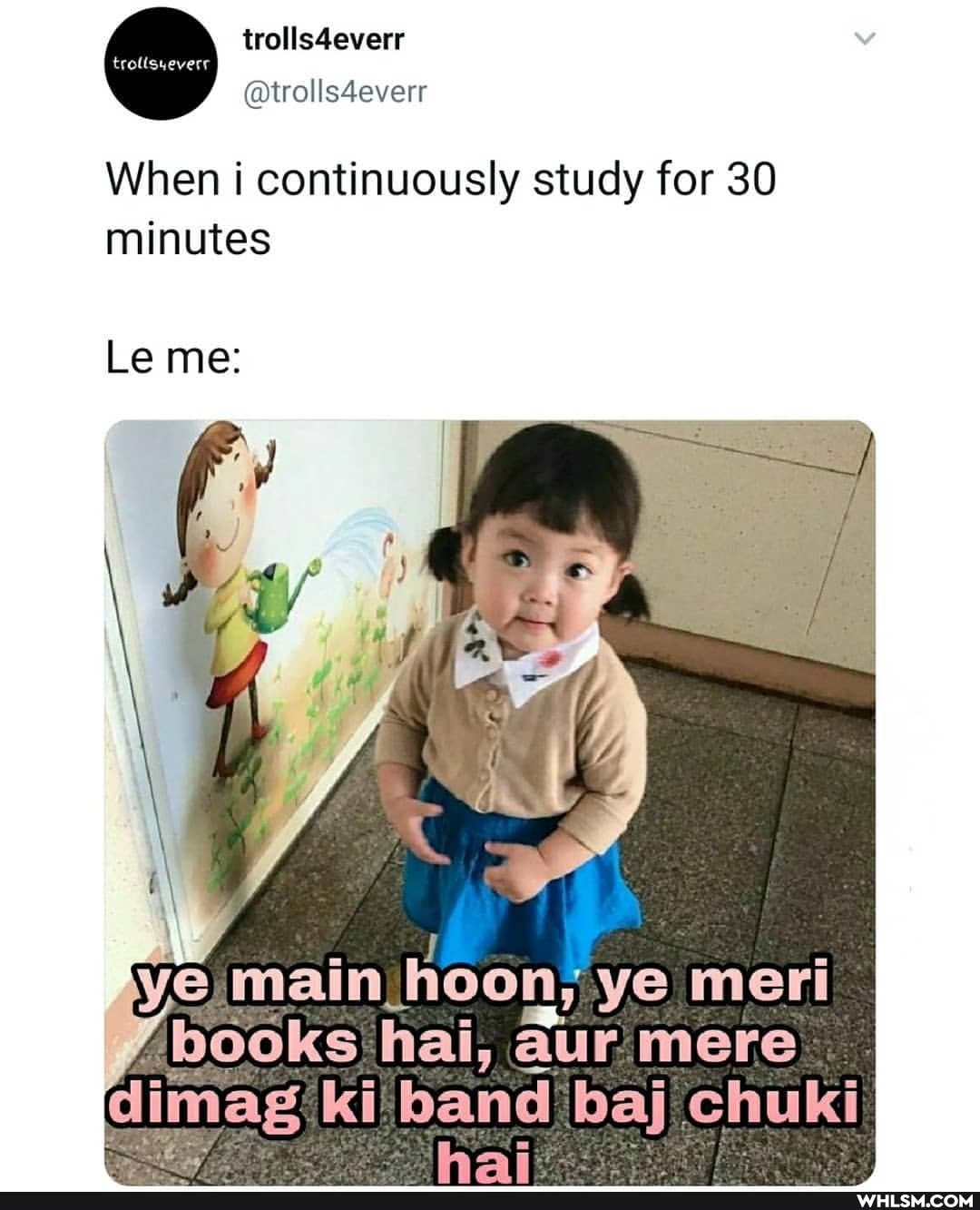 trolls4everr
@trolls4everr
trolisyeverr
When i continuously study for 30 minutes
Le me:
ye main hoon; ye meri ks' hai, aur. mere dimag ki band baj chukl