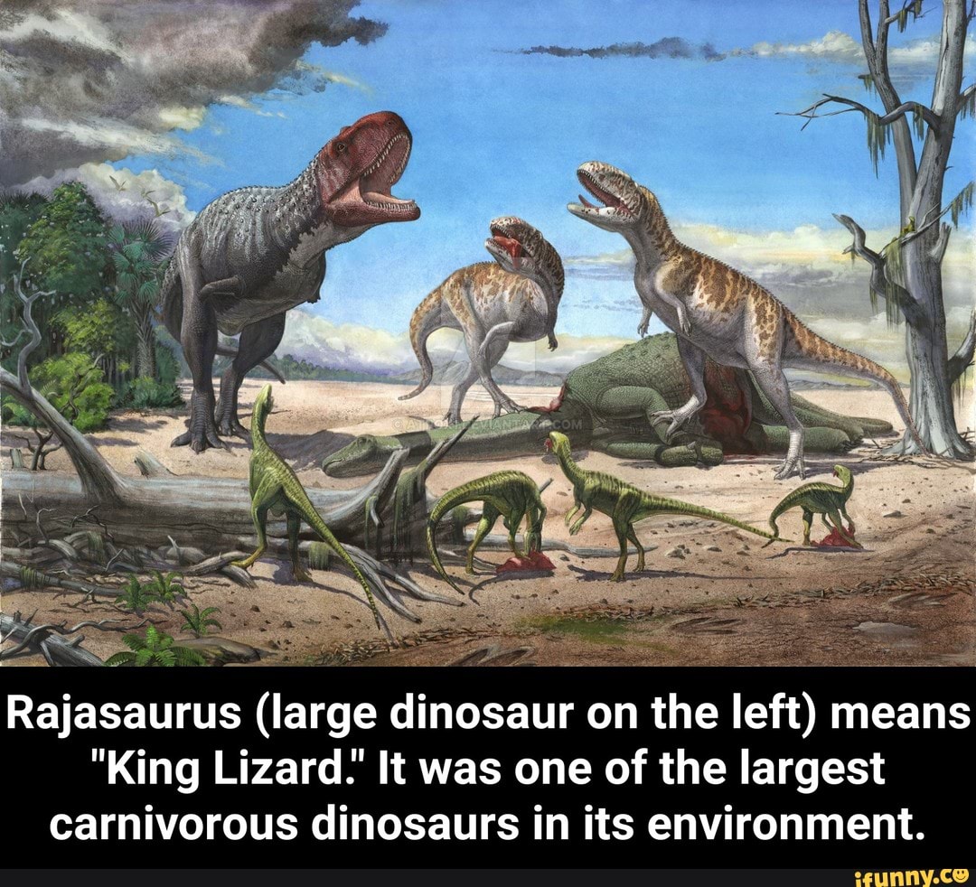 Rajasaurus (large dinosaur on the left) means 