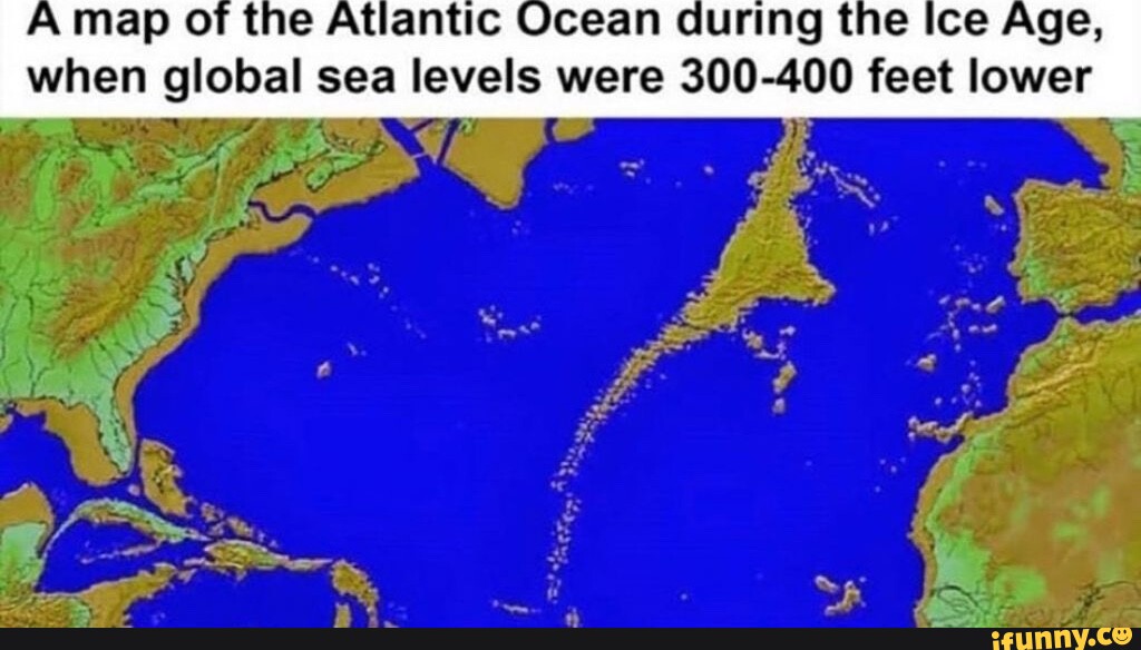 A map of the Atlantic Ocean during the Ice Age, when global sea levels