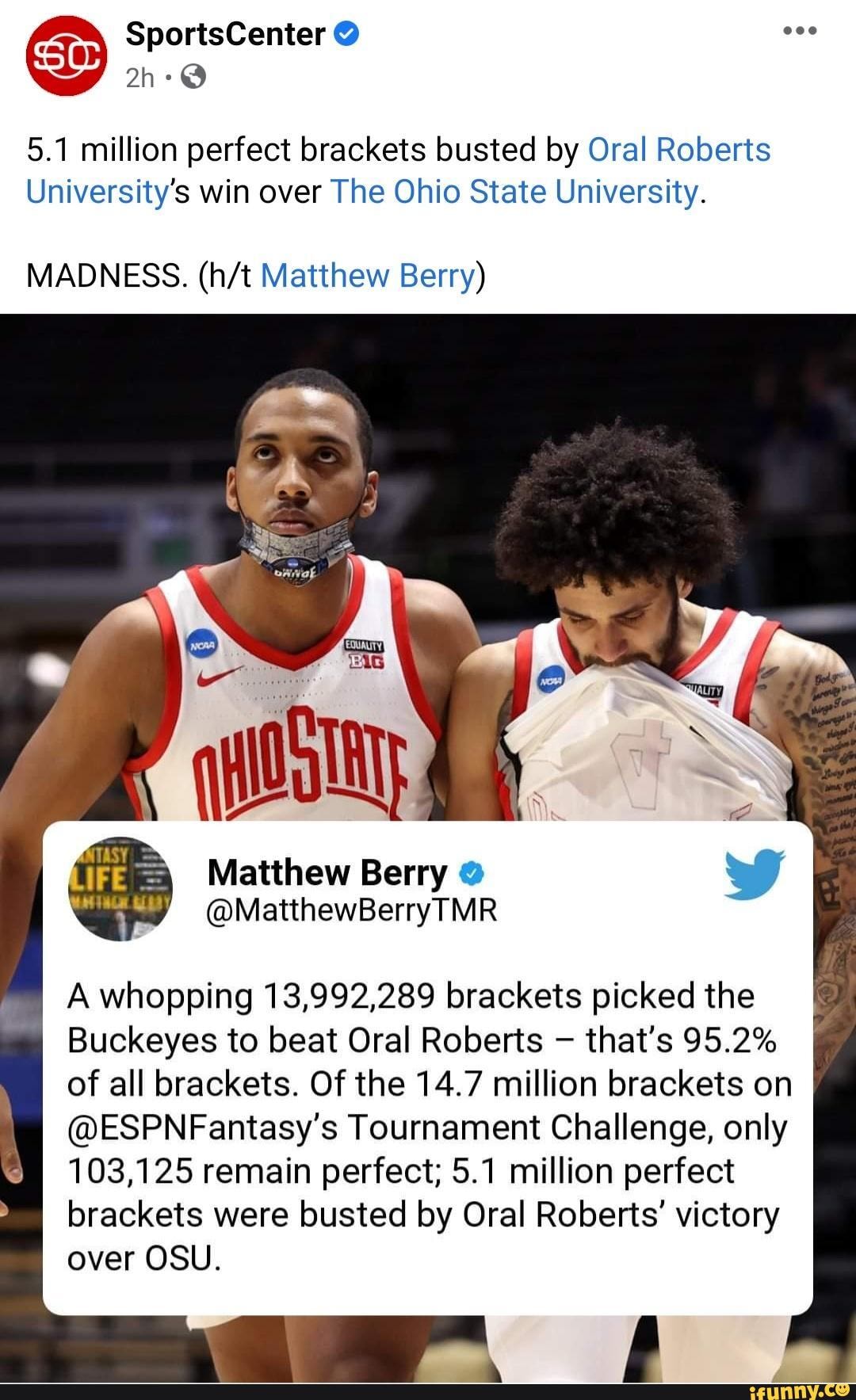 Bracket Busters 5.1 million perfect brackets busted by Oral Roberts