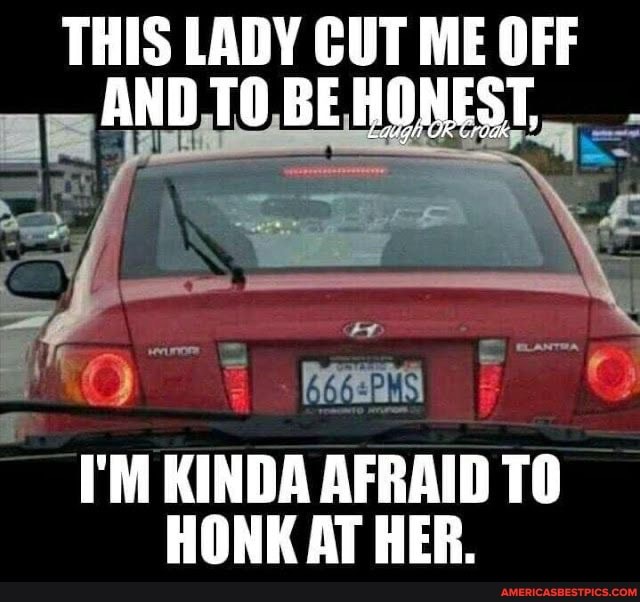 THIS LADY CUT ME OFF AND TO BE HONEST,
I'M KINDA AFRAID HONK AT HER.
