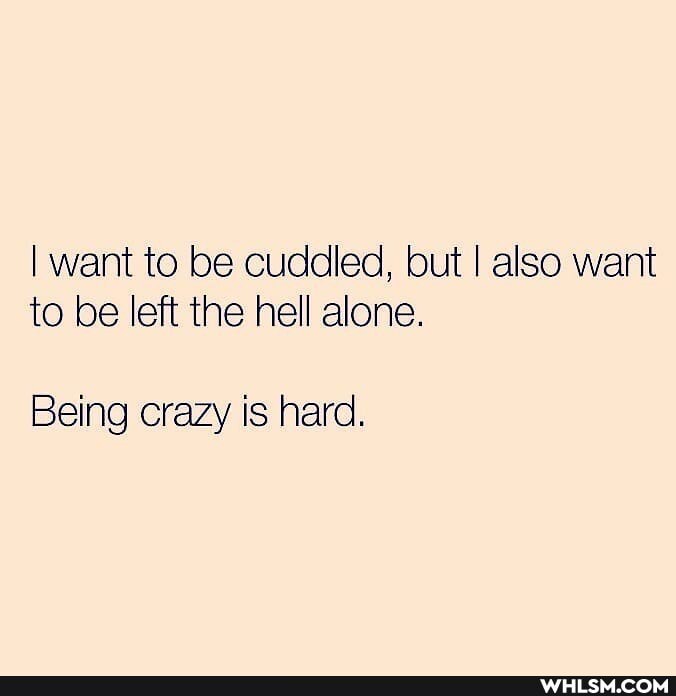 I want to be cuddled, but I also want to be left the hell alone.
Being crazy is hard.