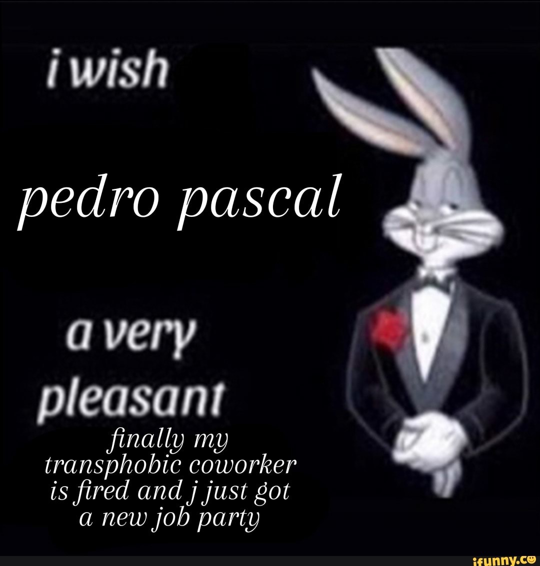 sin pedro pascal
very
pleasant
finally my transphobic coworker is fired and j just got anew job party
