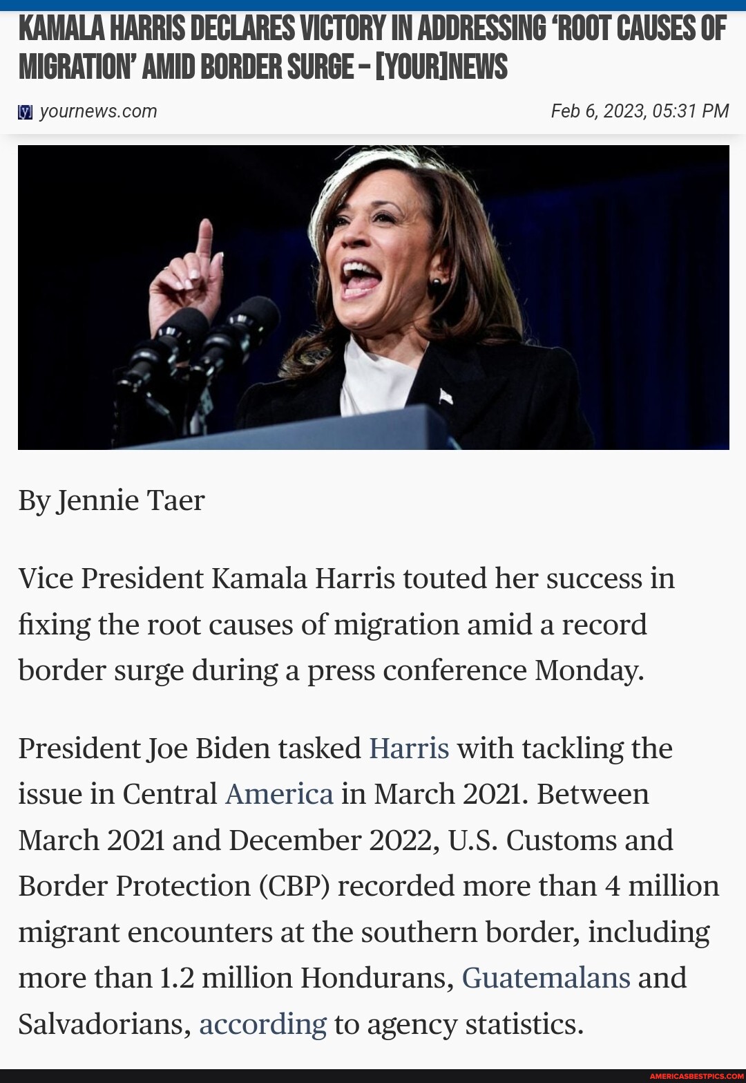 Kamala Harris Declares Victory In Addressing Root Causes Of Migration