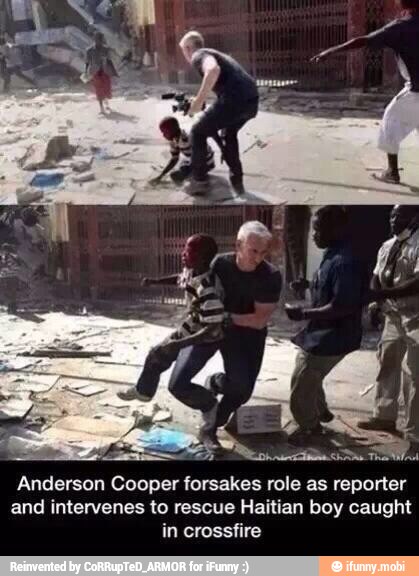 Anderson Cooper forsakes role as reporter
and intervenes to rescue Haitian boy caught
in crossfire