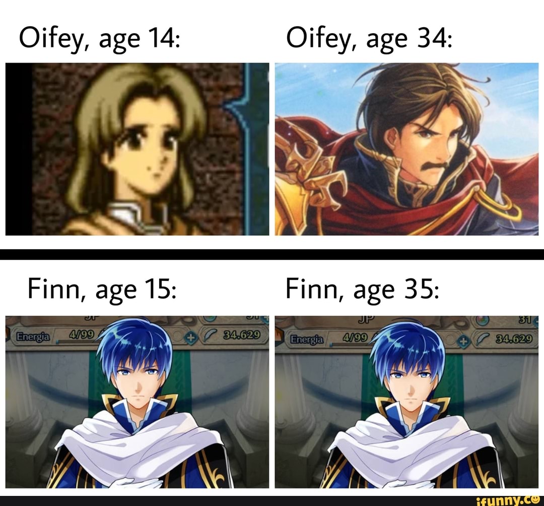 Oifey Age 14 Oifey Age 34 Finn Age 15 Finn Age 35