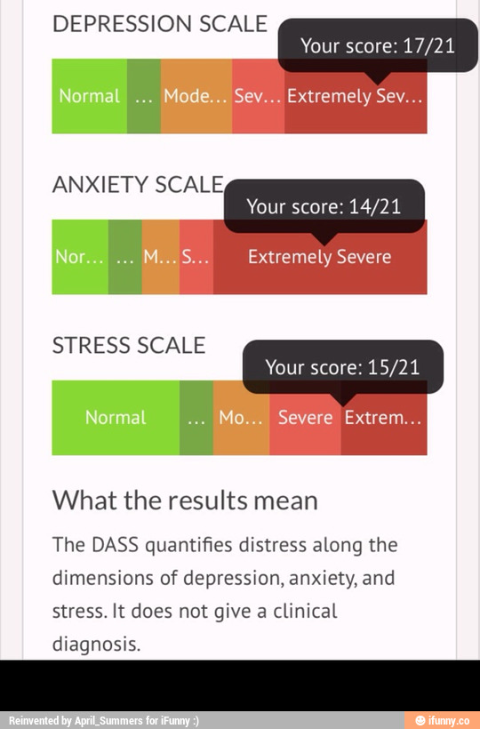 DEPRESSION SCALE Your score 17/21 Sev... Extremely Sev. .. Your score