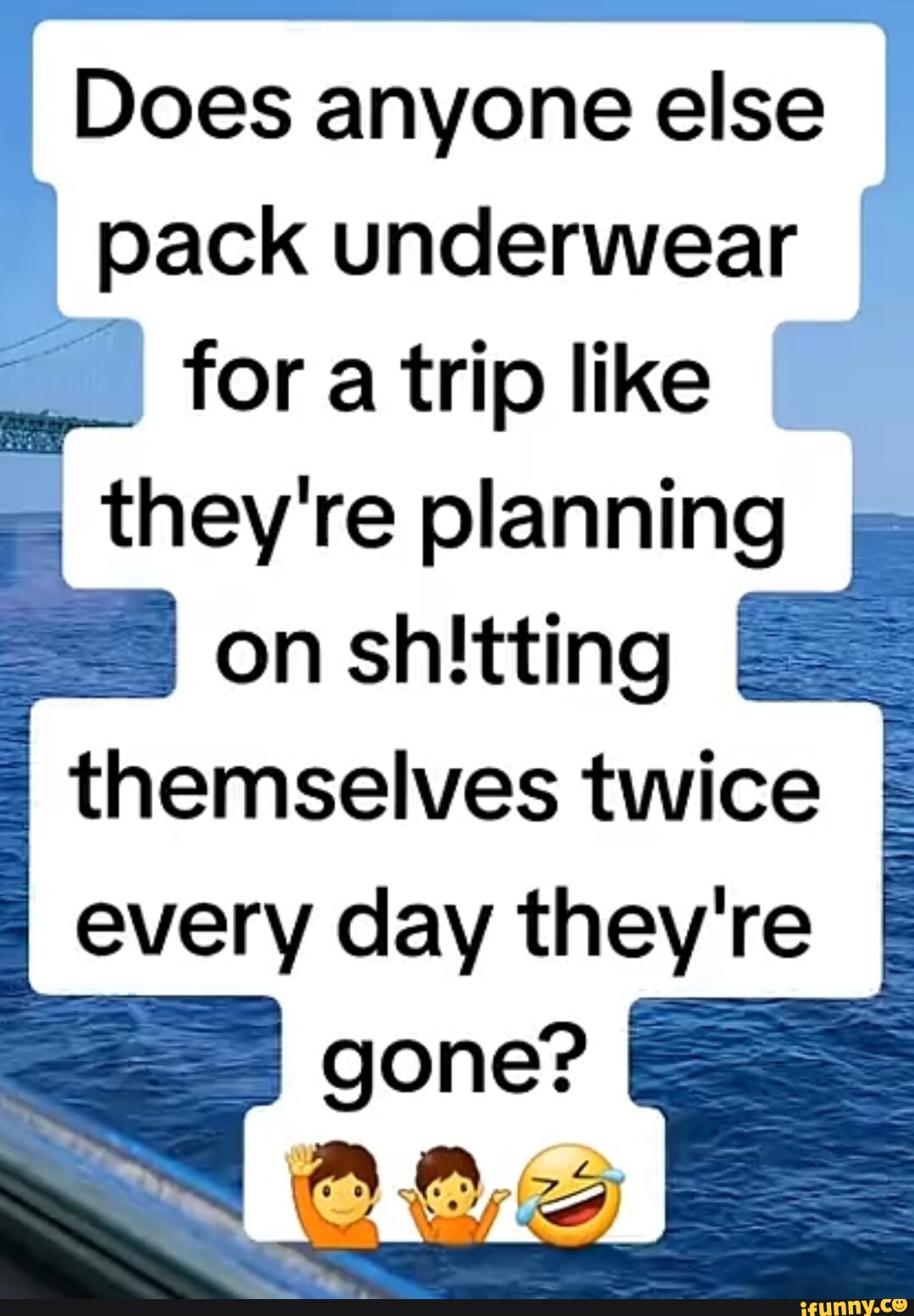 Does anyone else pack underwear for a trip like they're planning on  shitting themselves twice for every day they're gone? - iFunny