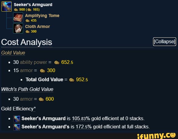 Seeker's Armguard 900 165) Tome @ 435 Cloth Armor 300 Analysis Gold Value = 30