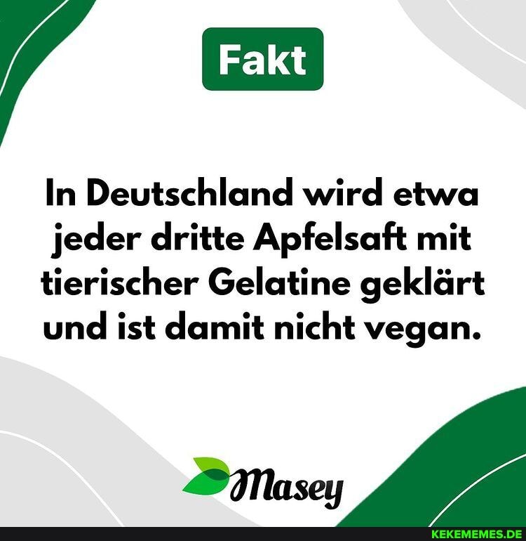 In Deutschland wird etwa jeder dritte Apfelsaft mit tierischer Gelatine geklärt