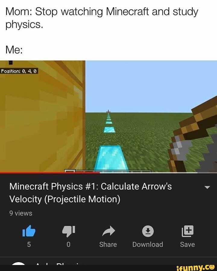 Mom: Stop watching Minecraft and study physics. 