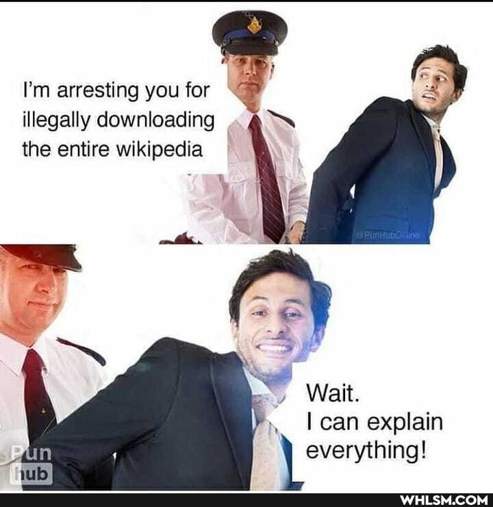 I'm arresting you for illegally downloading the entire wikipedia
Wait.
can explain
everything!