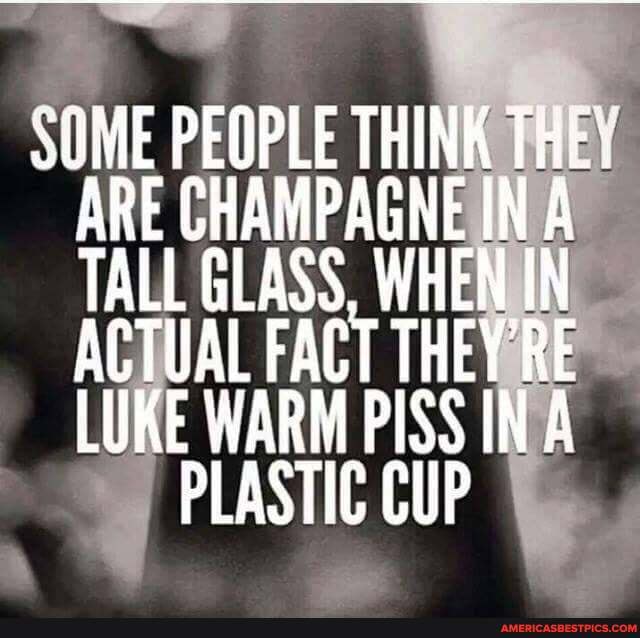 SUME PEOPLE THINK THES ARE CHAMPAGNE IN A TALL GLASS, WHEN IN
ACTUAL FACT THEY'RE LUKE WARM PISS IN A PLASTIC CUP