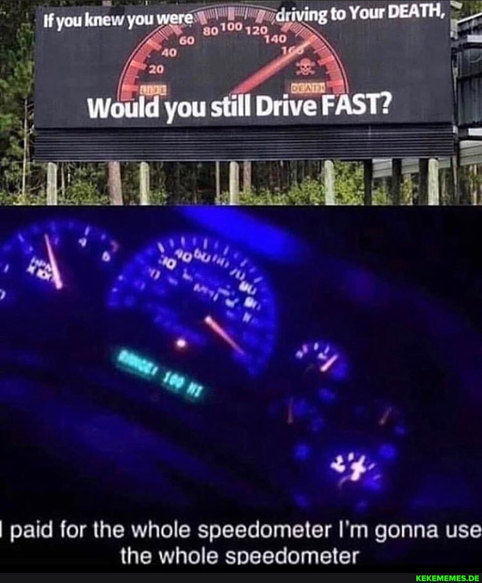 you were g to Your DEATH,
you still Drive
I paid for the whole speedometer I'm gonna use the whole sneedometer