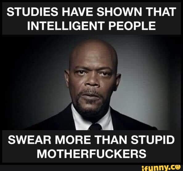 STUDIES HAVE SHOWN THAT INTELLIGENT PEOPLE
SWEAR MORE THAN STUPID MOTHERFUCKERS