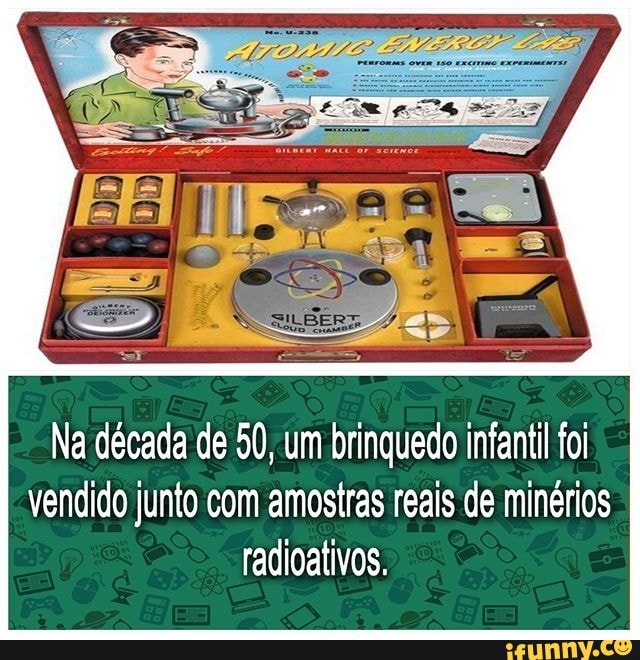 Na década de 50, um brinquedo infantil foi
vendido junto com amostras reais de minérios
radioativos.