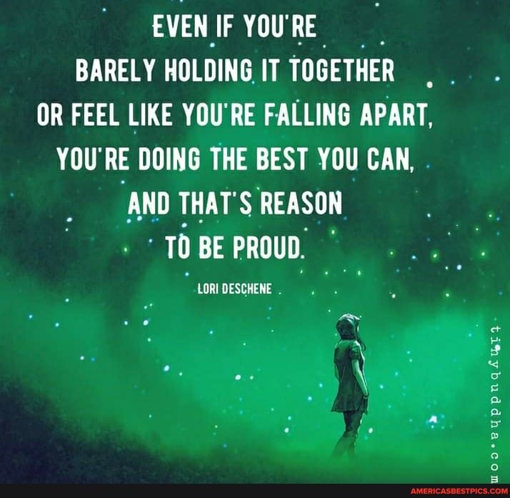 EVEN IF YOURE BARELY HOLDING IT TOGETHER
OR FEEL LIKE YOU'RE FALLING APART,
YOU'RE DOING THE BEST YOU CAN,
AND THAT'S REASON BE PROUD
LORI DESCHENE