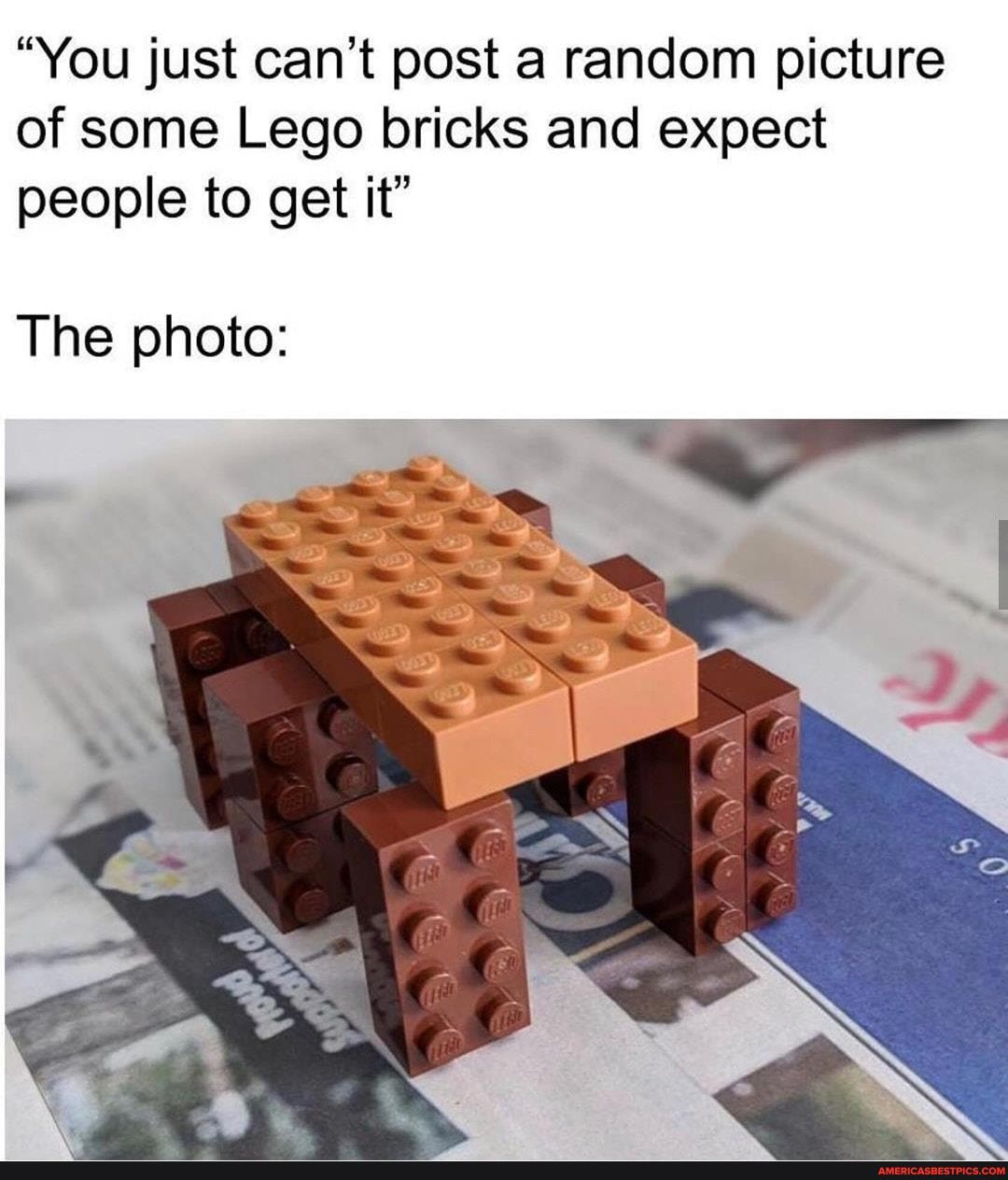 "You just can't post a random picture of some Lego bricks and expect people to get it"
The photo: