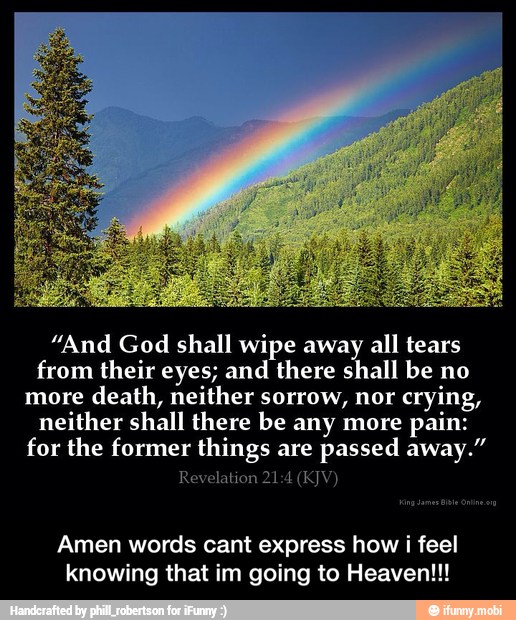 "And God shall wipe away all tears
from their eyes; and there shall be no
more
death, neither sorrow, nor
crying,
neither shall there be any more
pain:
for the former things are passed away."
Sarees Feat ah)
Amen words cant express how i feel
knowing that im going to Heaven!!! - Amen words cant express how i feel knowing that im going to Heaven!!!