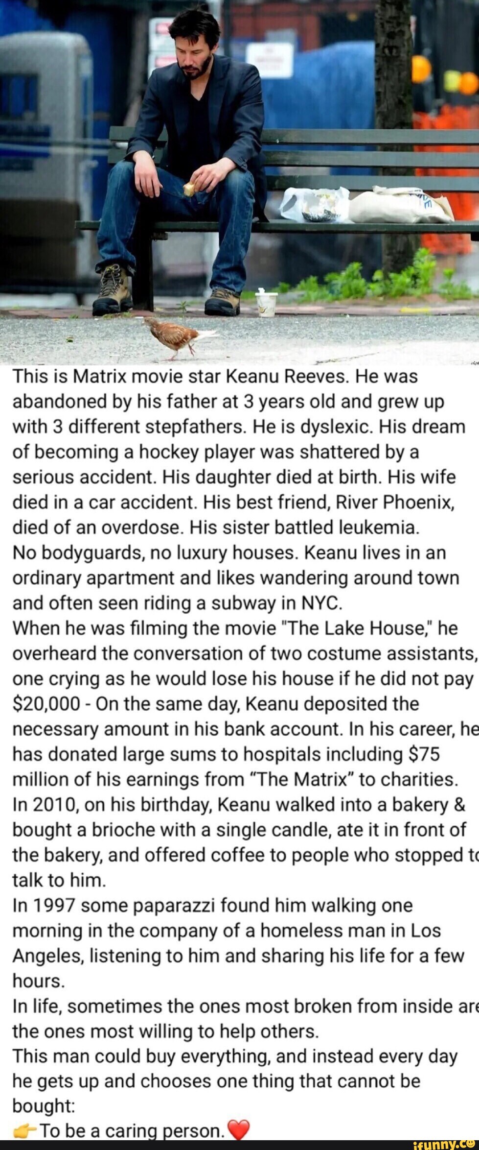 This is Matrix movie star Keanu Reeves. He was abandoned by his father ...