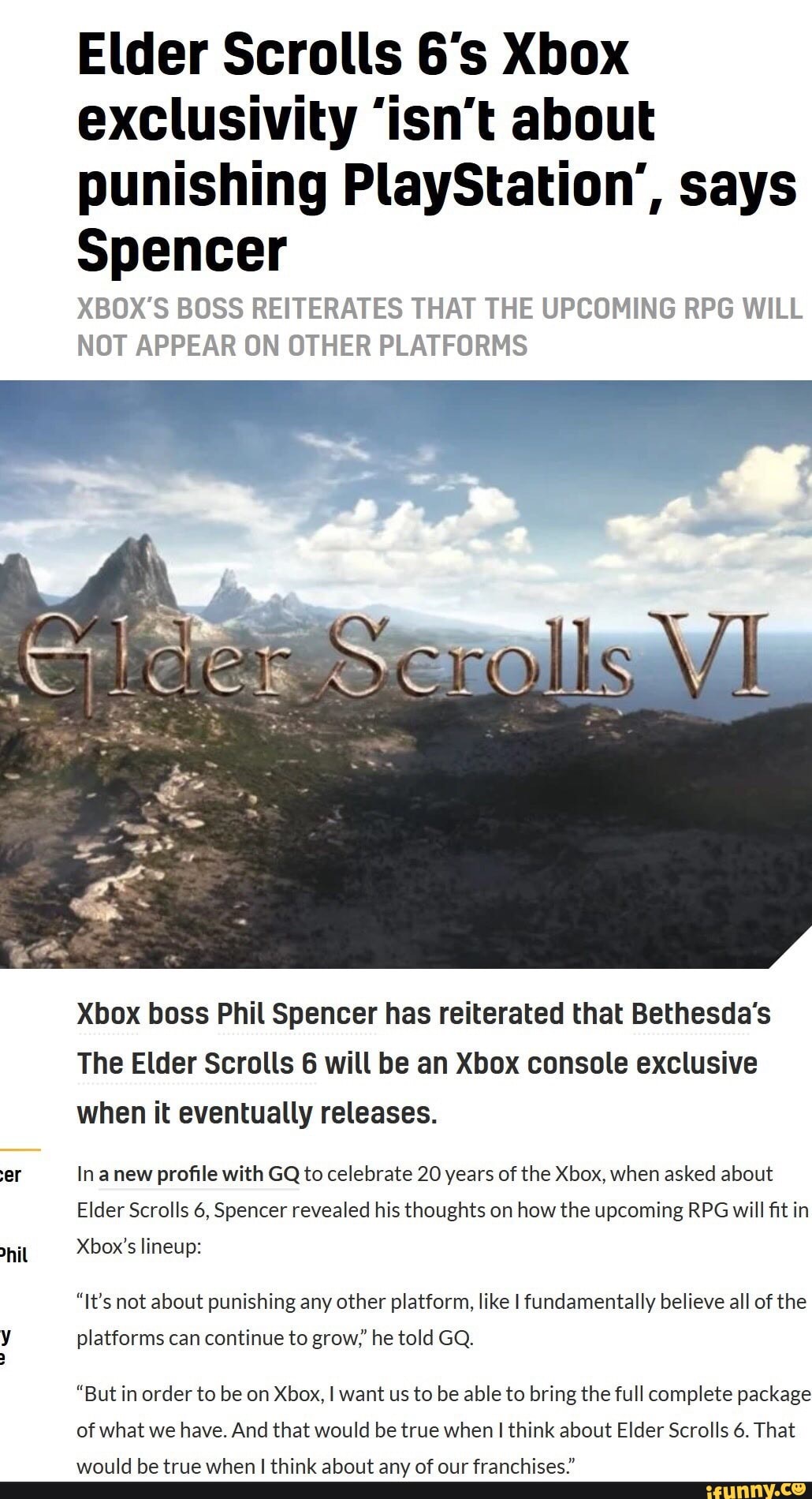 Elder Scrolls BS Xbox exclusivity 'isn't about punishing PlayStation ...