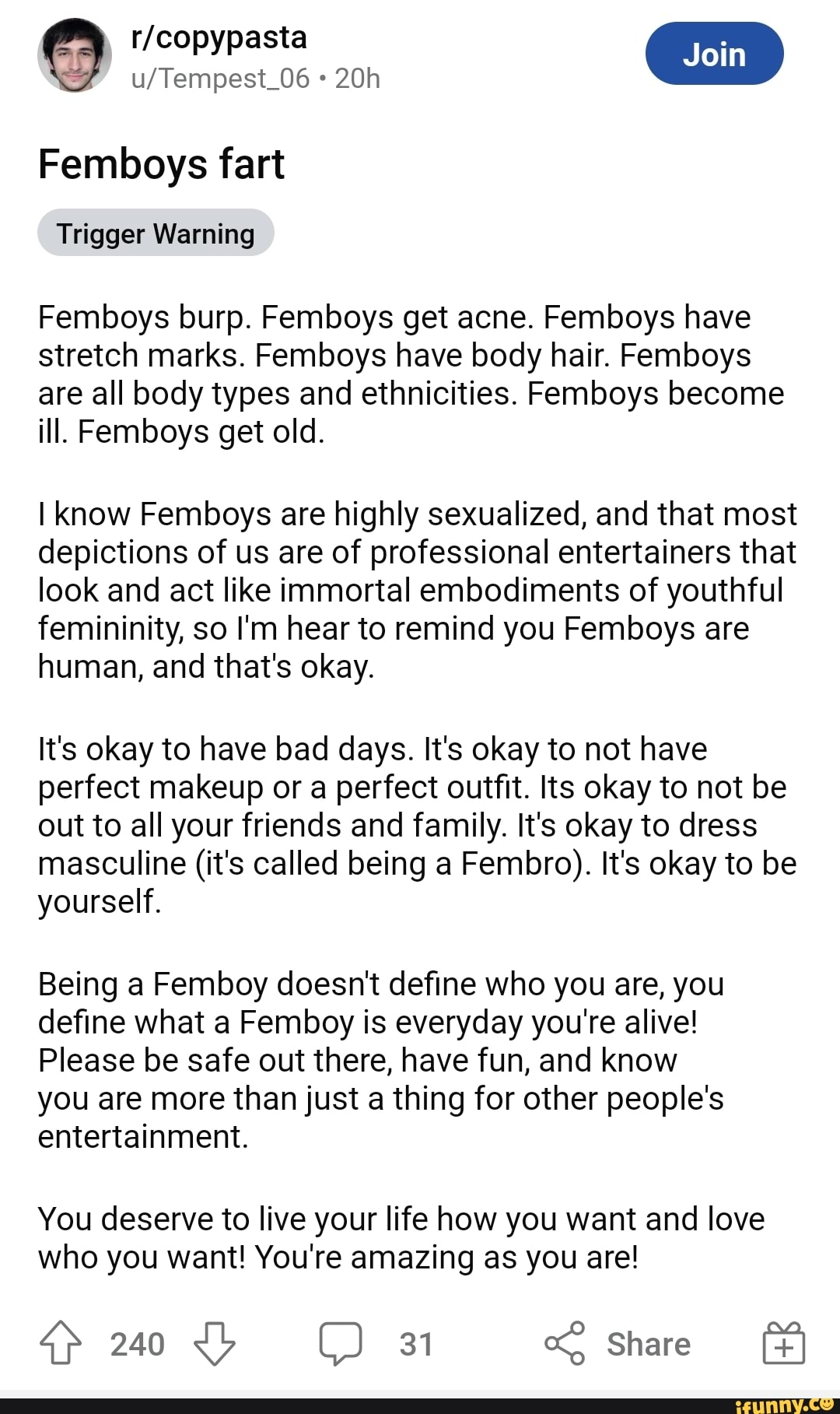 Femboys fart Trigger Warning Femboys burp. Femboys get acne. Femboys have  stretch marks. Femboys have body