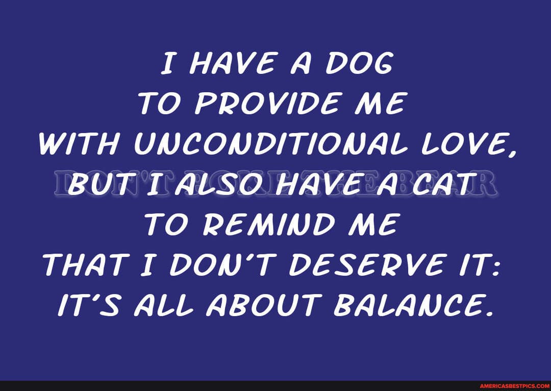 I HAVE A DOG TO PROVIDE ME WITH UNCONDITIONAL LOVE,
BUT I ALSO HAVE A CAT TO REMIND ME THAT I DOW DESERVE IT:
IT'S ALL ABOUT BALANCE.