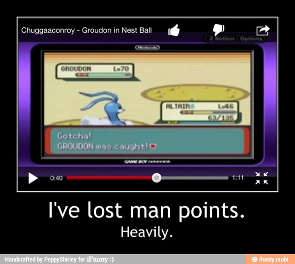I've lost man points.
Heavily. - I've lost man points.
Heavily.