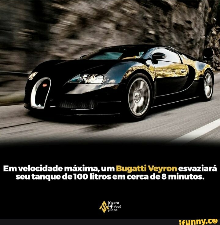 Em velocidade máxima, um Bugatti Veyron esvaziará seu tangue de 100