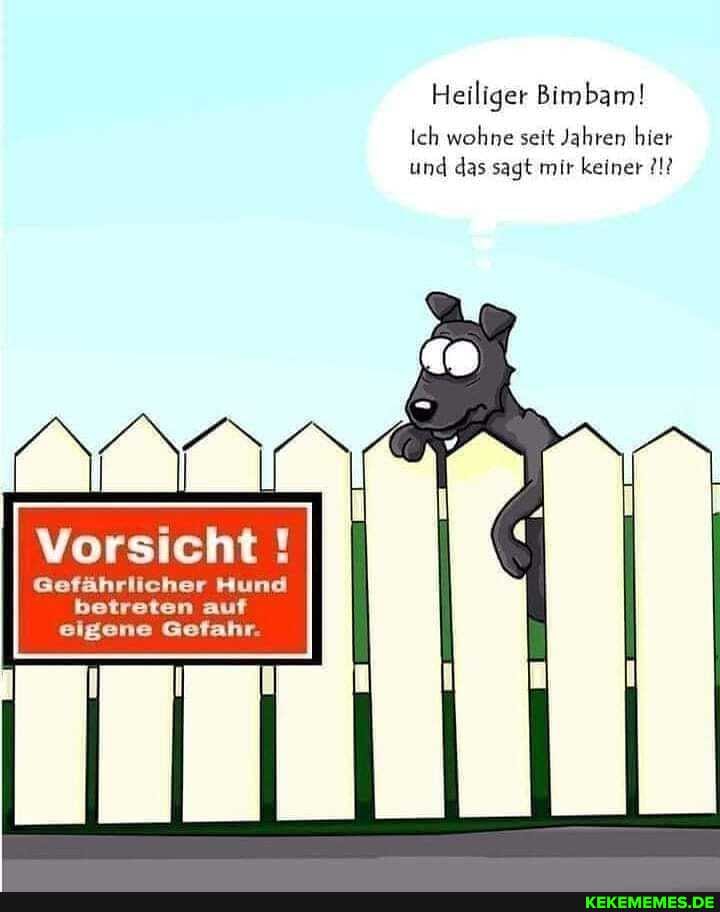 Heiliger Bimbam!
Ich wohne seit Jahren hier und das sagt mir keiner
Vorsicht
Gefährlicher Hund betreten auf eigene Gefahr.