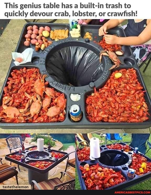 Small crab dump This genius table has a builtin trash to quickly