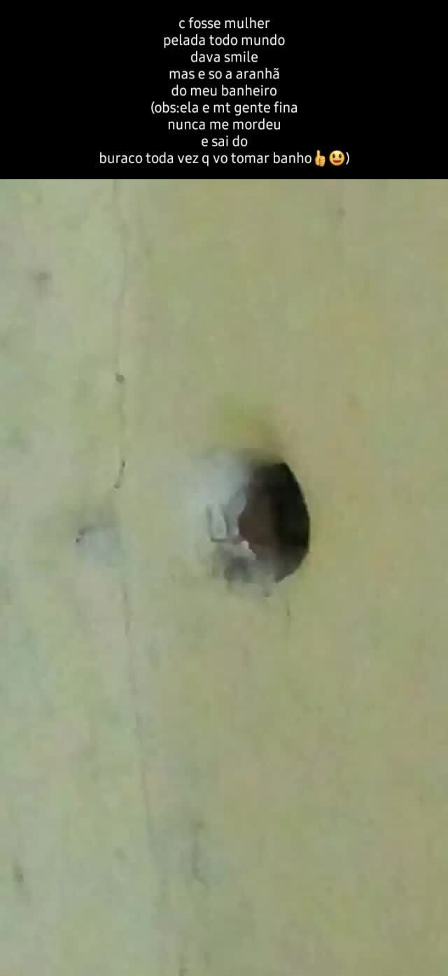 Fosse mulher pelada todo mundo dava smile mas e so a aranhã do meu banheiro  e mt gente fina nunca me mordeu esai do buraco toda vez q vo tomar banho -