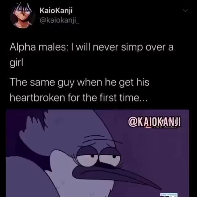 Alpha males: I will never simp over a girl The same guy when he get his I Would Never Be A Simp Meme