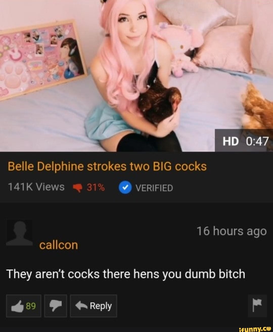 Cosplay instagram star belle delphine tricks fan into watching her first pornhub photo