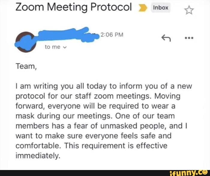 Zoom Meeting Protocol inbox PM = tome v Team, am writing you all today