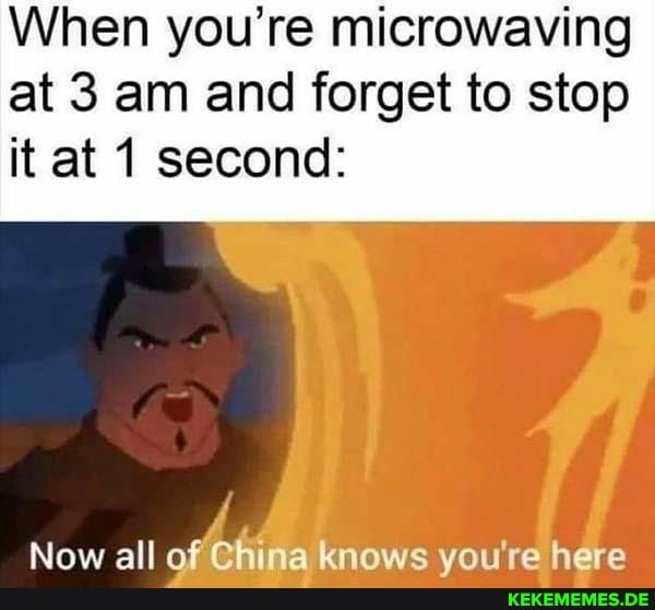 When you're microwaving at 3 am and forget to stop it at 1 second:
Now all knows you're here