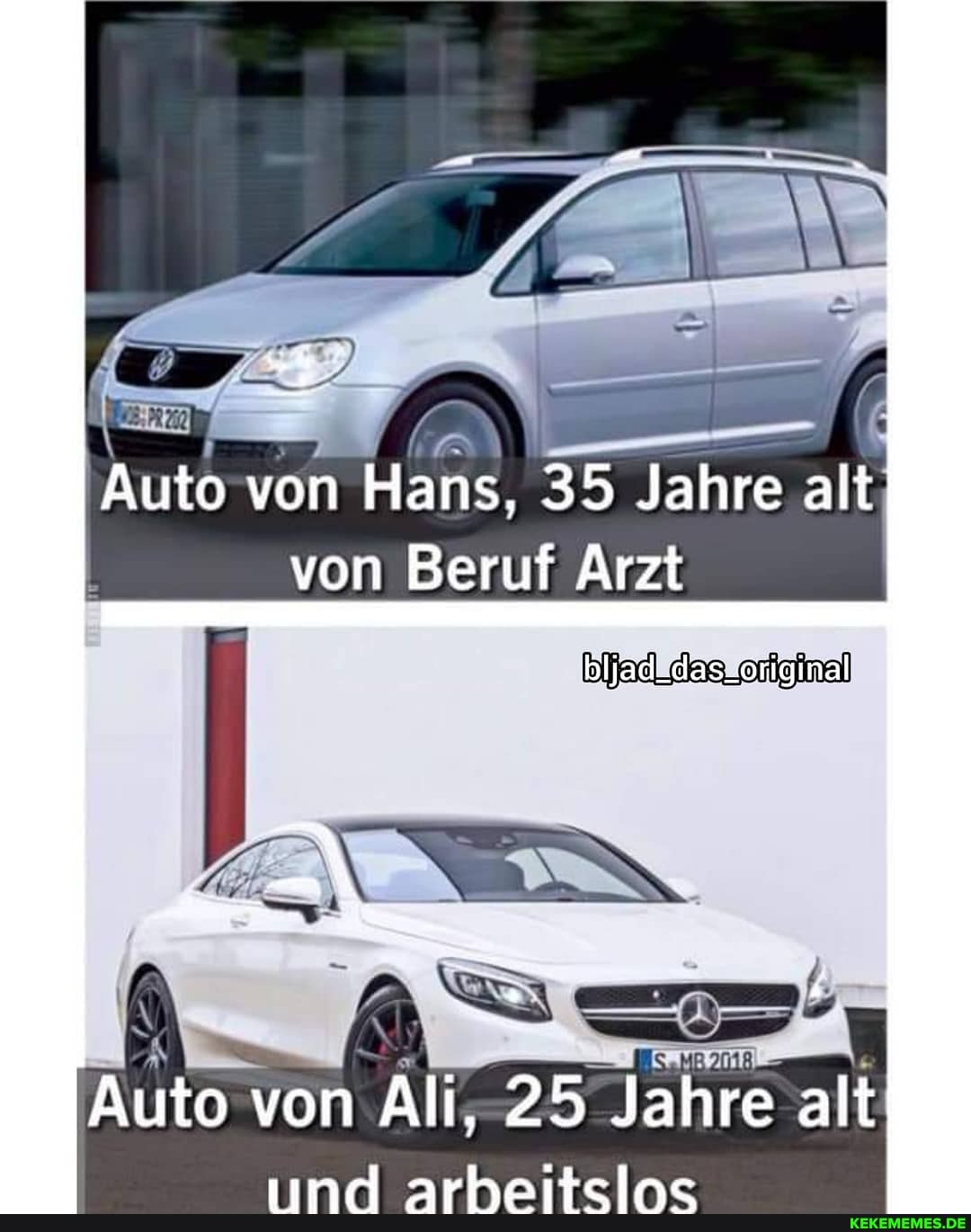 Auto von Hans, 35 Jahre alt von Beruf Arzt
Auto von Al,, 25 Jahre al alt
nimmzzd Arbnite-