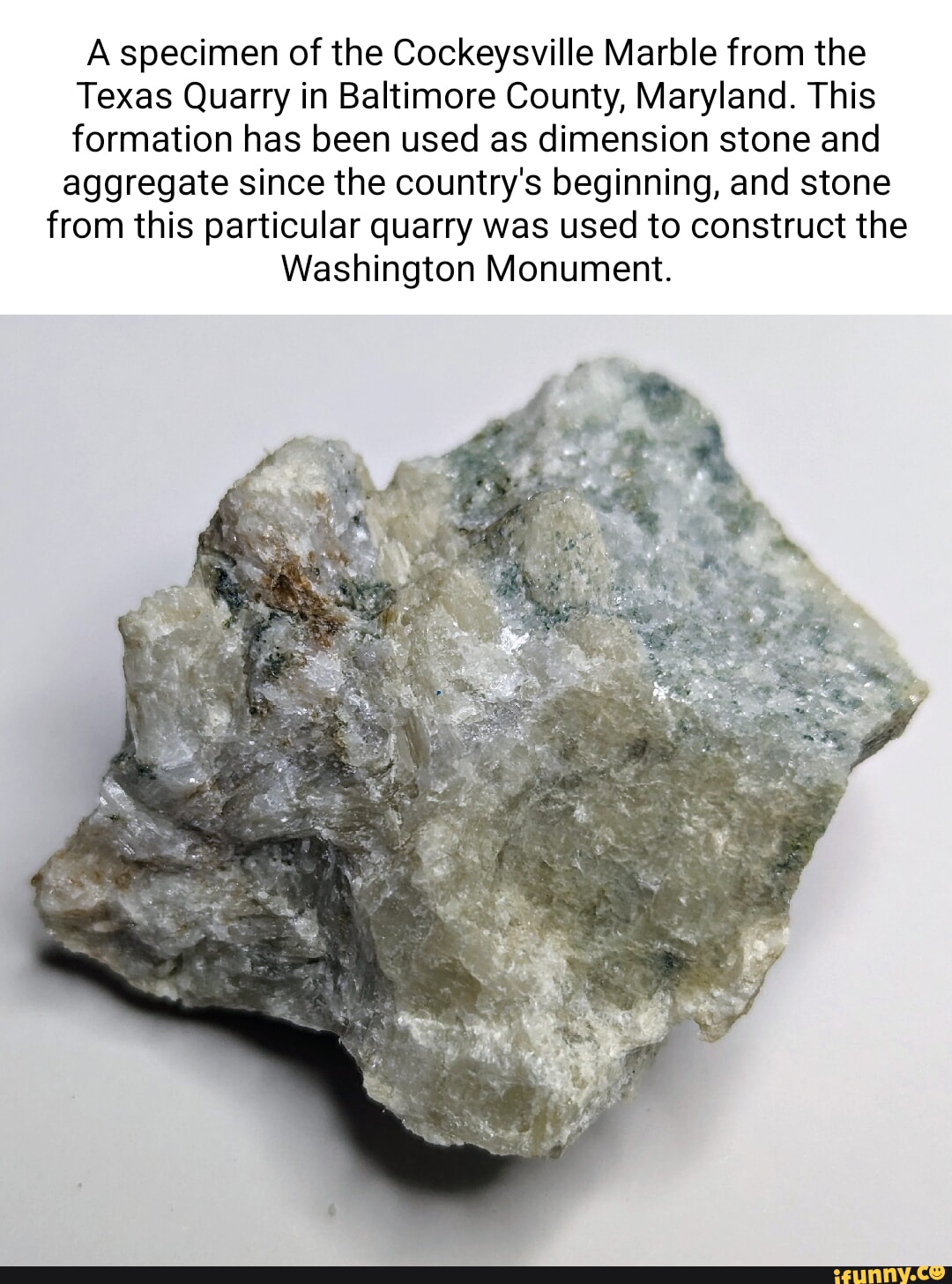 A specimen of the Cockeysville Marble from the Texas Quarry in ...