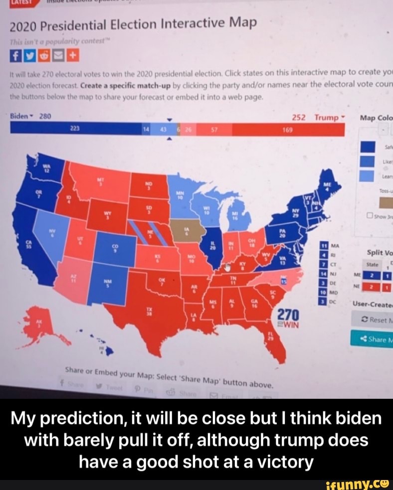 2020 Presidential Election Interactive Map by Biden 280 mp* Map Colo We ...