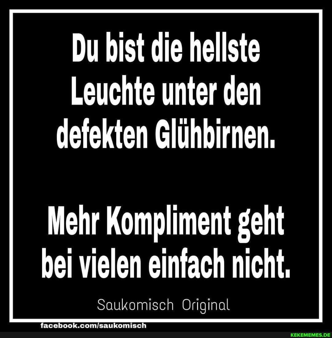 Du bist die hellste
Leuchte unter den defekten Glühbirnen.
Mehr Kompliment geht bei vielen einfach nicht,
Saukomisch Original